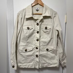 CAbi Cream Utility Jacket with Contrast Buttons